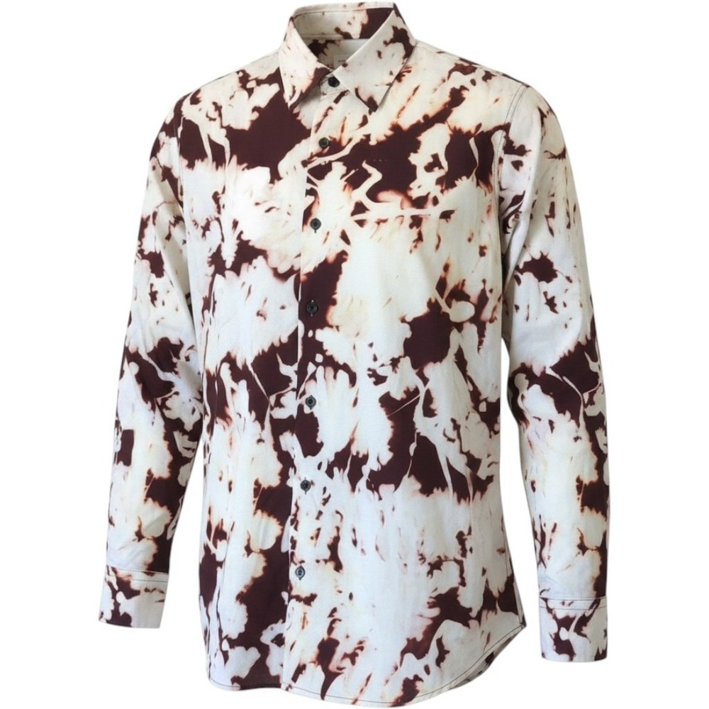 Dries Van Noten Mens Burgundy Abstract Bleach Print Cotton Button Down Shirt M L
